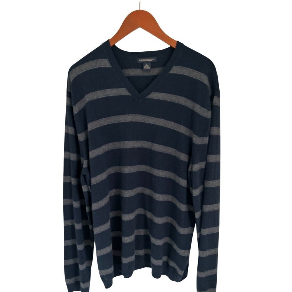 Banana Republic Cotton Cashmere V-Neck Sweater Blue Stripes Size XLarge